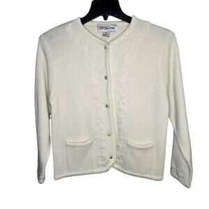 Crystal-Kobe Medium Off-white/Cream Embroidered Cardigan w/ Gold Buttons [0218]